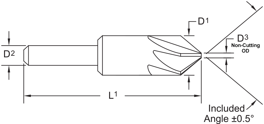 100 Degree Countersink Chart