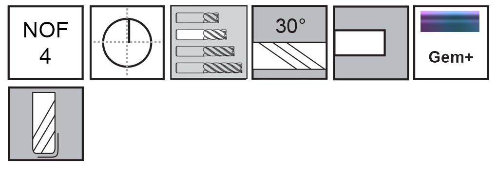 M.A.Ford®                                          TuffCut® GP 4 Flute End Mill                                                                         1/4x3/4x2-1/2x.045R Gem Plus                                                                         attributes
