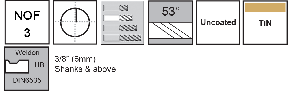 M.A. Ford®                                         TuffCut® SS 3 Flute End Mill                                                                         3/16x9/16x2 TiN                                                                                      attributes
