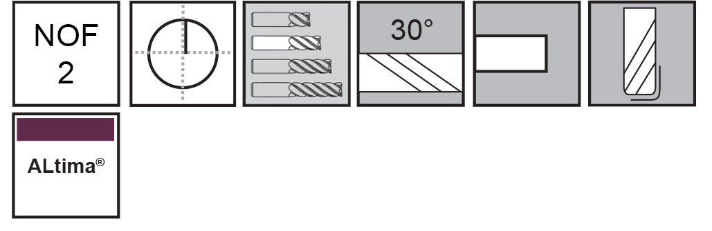 M.A.Ford®                                          TuffCut® GP 2 Flute End Mill                                                                         16mmx30x89x0.50R ALtima®                                                                             attributes