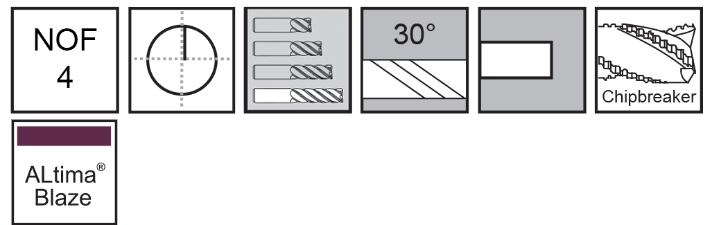 M.A.Ford®                                          TuffCut® GP 4 Flute End Mill Chipbreaker Long                                                        1x3x6 ALtima® Blaze                                                                                  attributes