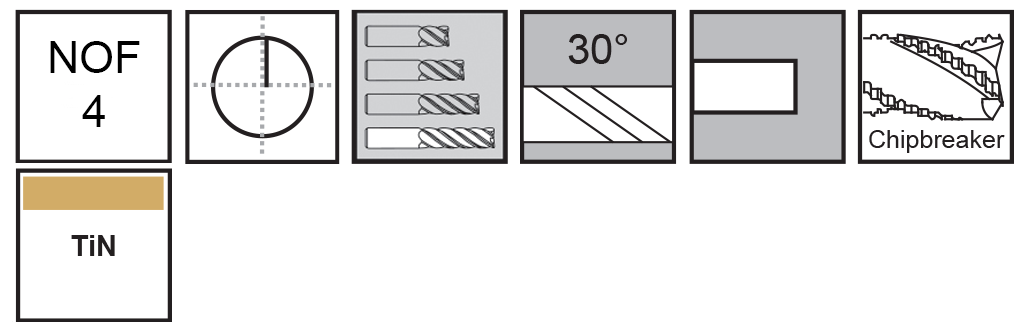M.A.Ford®                                          TuffCut® GP 4 Flute End Mill Chipbreaker Long                                                        1/2x2x4 TiN Weldon                                                                                   attributes