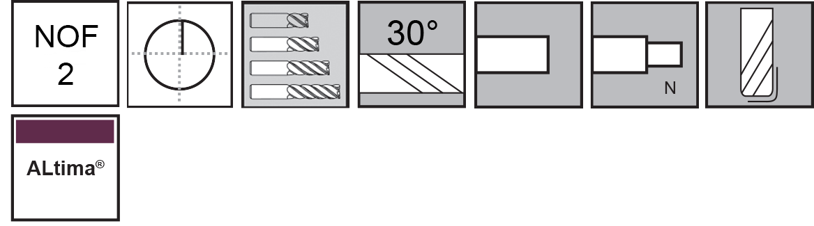 M.A.Ford®                                          TuffCut® AL 2 Flute End Mill Necked                                                                  3/16x1/4x9/16x2x3/16 Shk .008R ALtima®                                                               attributes