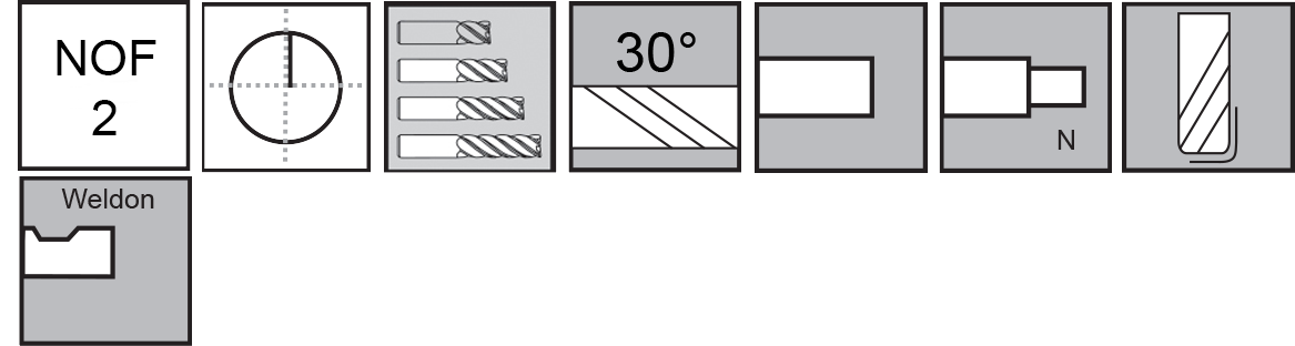 M.A.Ford®                                          TuffCut® AL 2 Flute End Mill Necked                                                                  3/16x1/4x9/16x2x3/16 Shk .008R                                                                       attributes