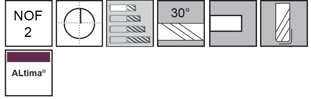 M.A.Ford®                                          TuffCut® AL 2 Flute End Mill                                                                         3/4x1x6x3/4 Shk .030R ALtima®                                                                        attributes