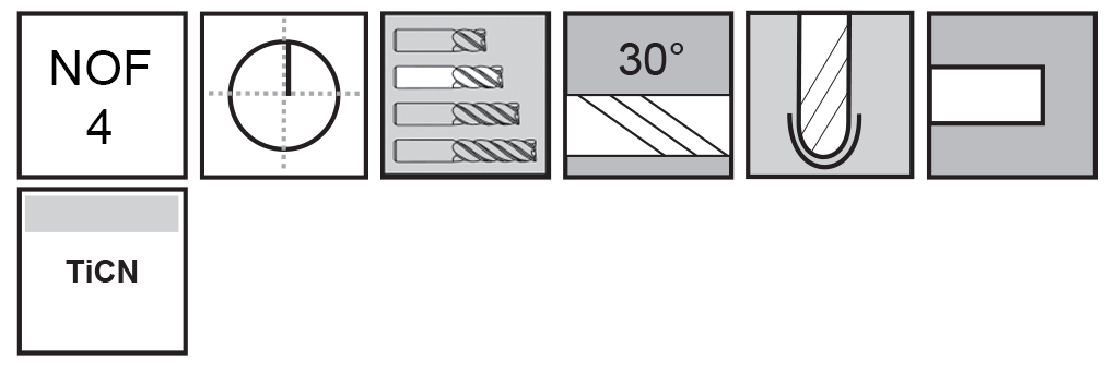 M.A.Ford®                                          TuffCut® GP 4 Flute Ball Nose End Mill                                                               8mmx20x64 TiCN                                                                                       attributes
