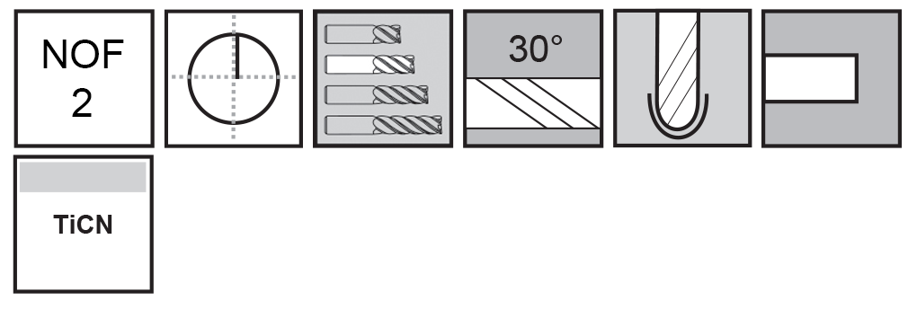 M.A.Ford®                                          TuffCut® GP 2 Flute Ball Nose End Mill                                                               3/8x1x2-1/2 TiCN                                                                                     attributes