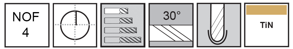 M.A.Ford®                                          TuffCut® GP 4 Flute Ball Nose End Mill Stub                                                          12mmx16x64 TiN                                                                                       attributes
