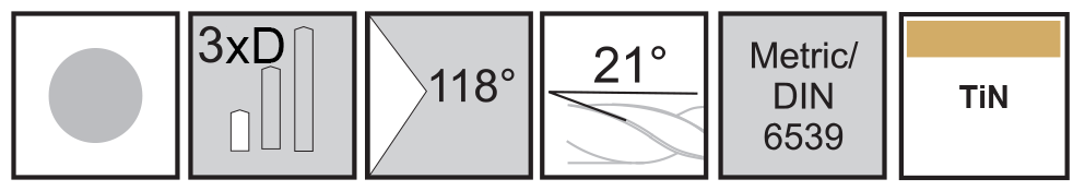 M.A.Ford®                                          Twister® GP 3X Drill                                                                                 4.2mmx22x55 TiN DIN 6539                                                                             attributes